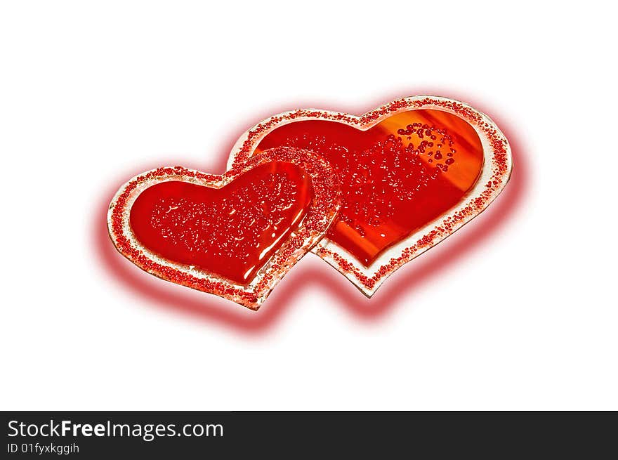 Two red glass hearts