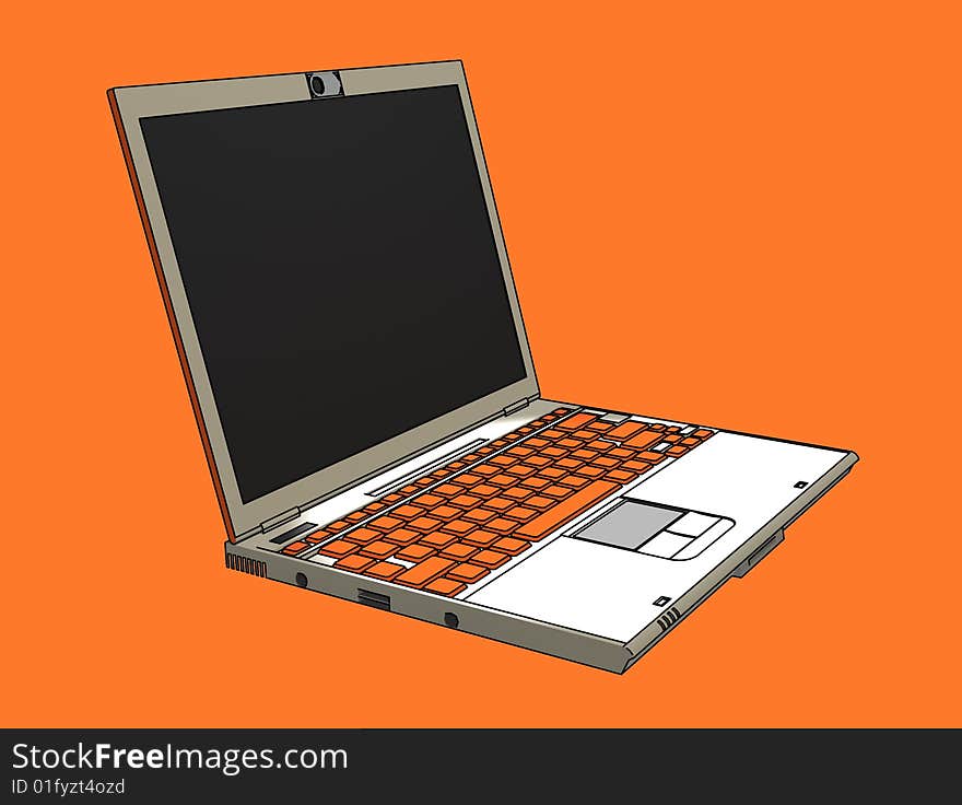 Modern laptop isolated on orange background