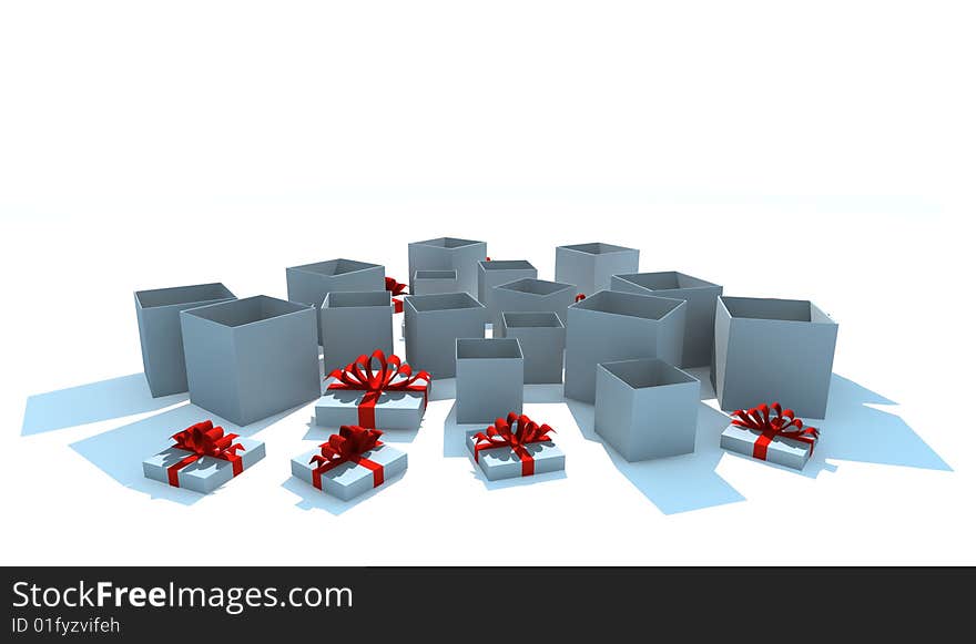 Opened gift boxes - 3d isolated illustration on white