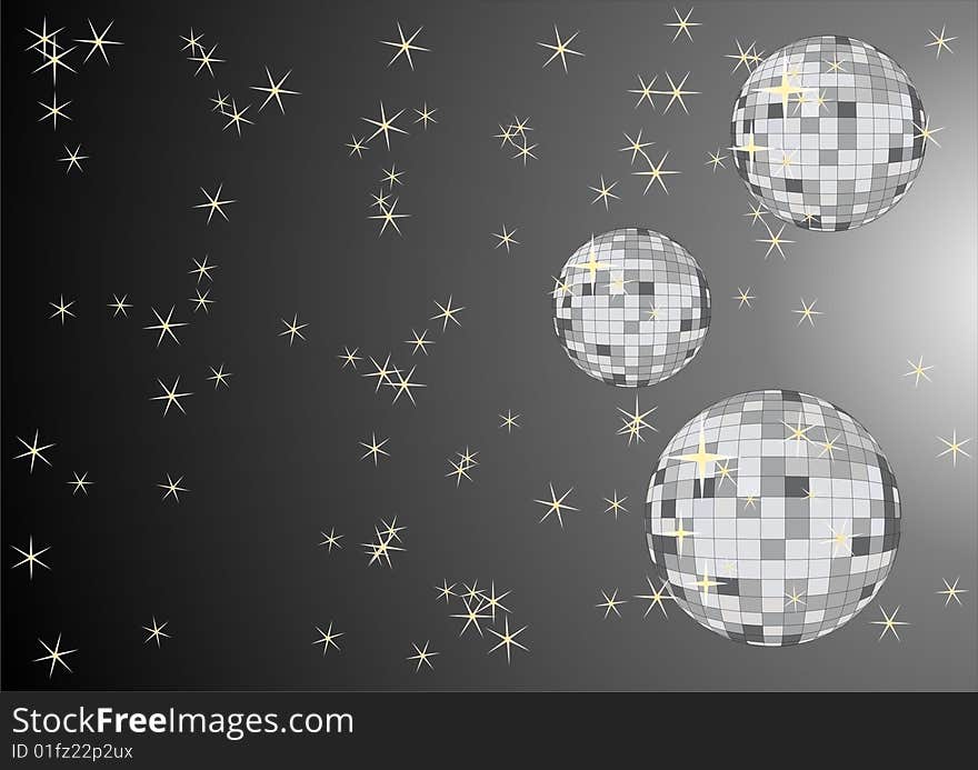 Illustration on a musical theme with shaining mirrorball. Illustration on a musical theme with shaining mirrorball