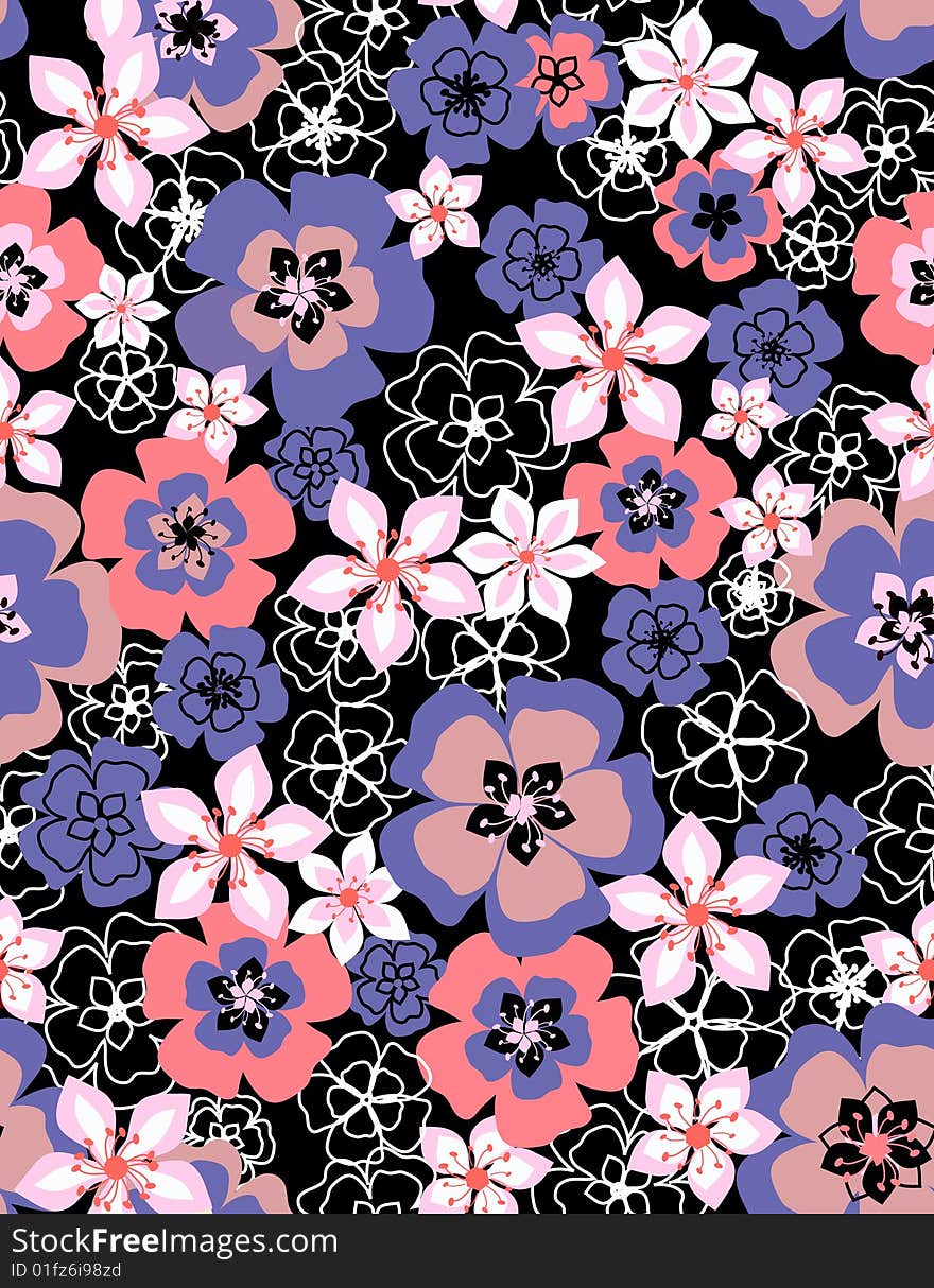 Floral seamless pattern with styled flowers