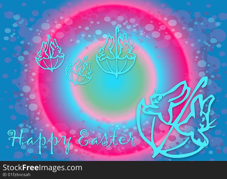 Illustration for Easter with Bunnies and umbrellas on colourful background. Illustration for Easter with Bunnies and umbrellas on colourful background