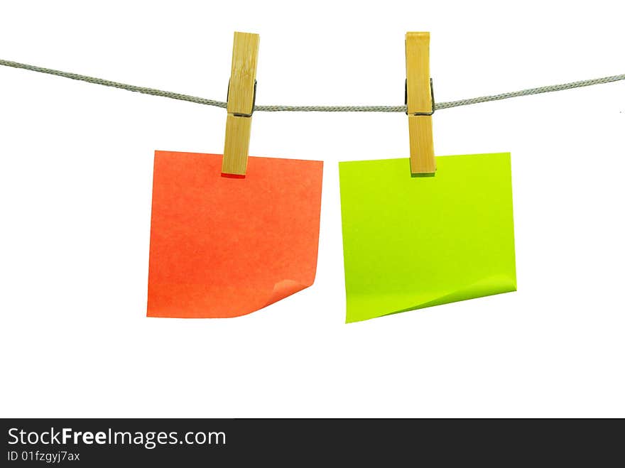 Note paper blanks on rope isolated on white