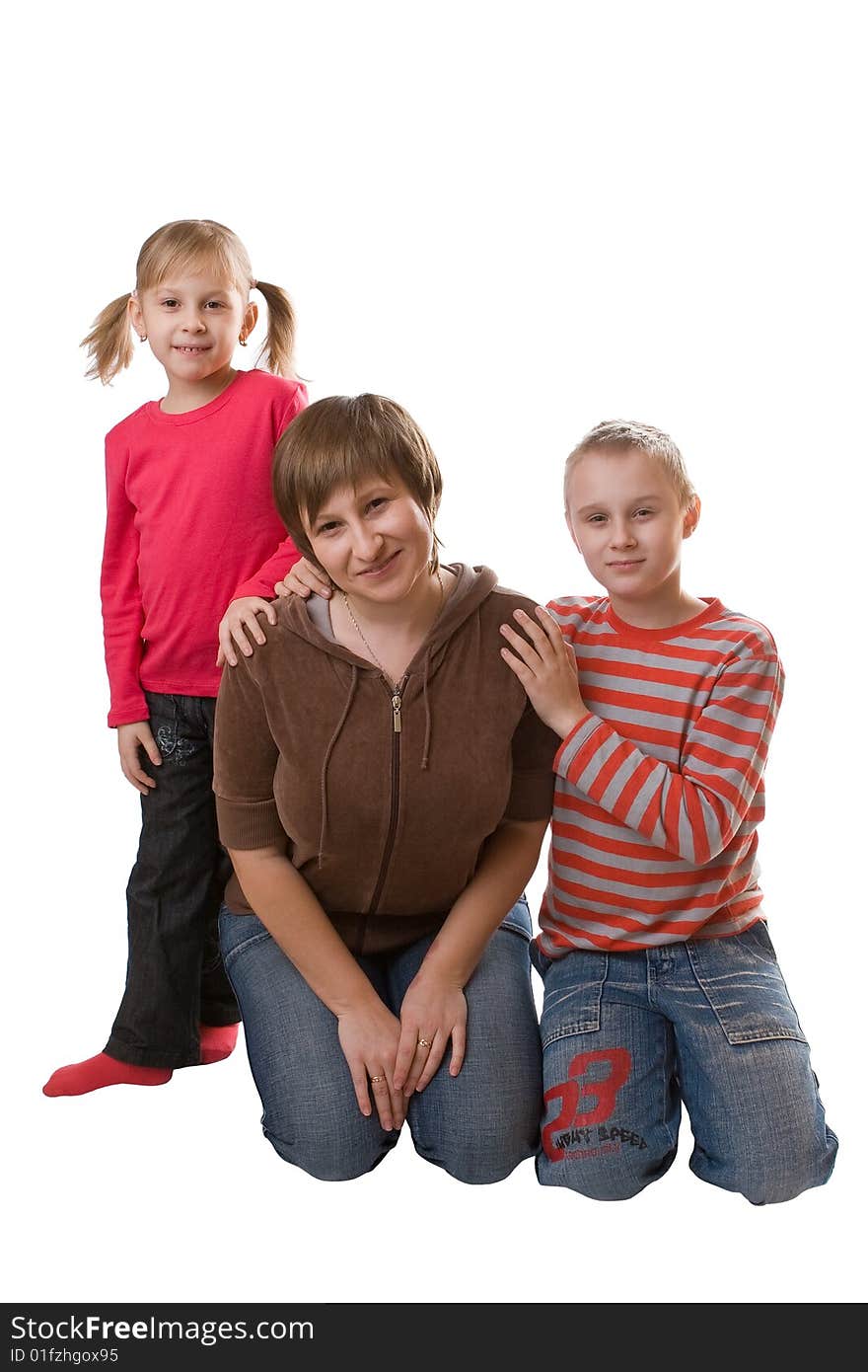 Cheerful family isolated on a white background. Cheerful family isolated on a white background