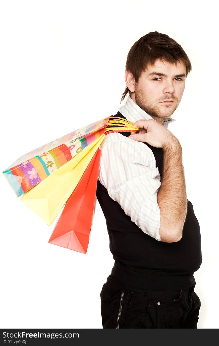 Stock photo: shopping theme: an image of a man with bags