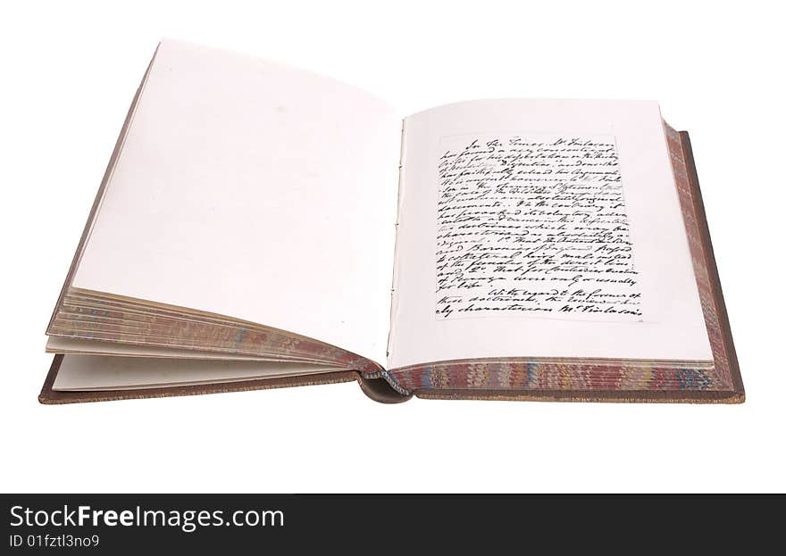 Single old leather bound book isolated on a white background