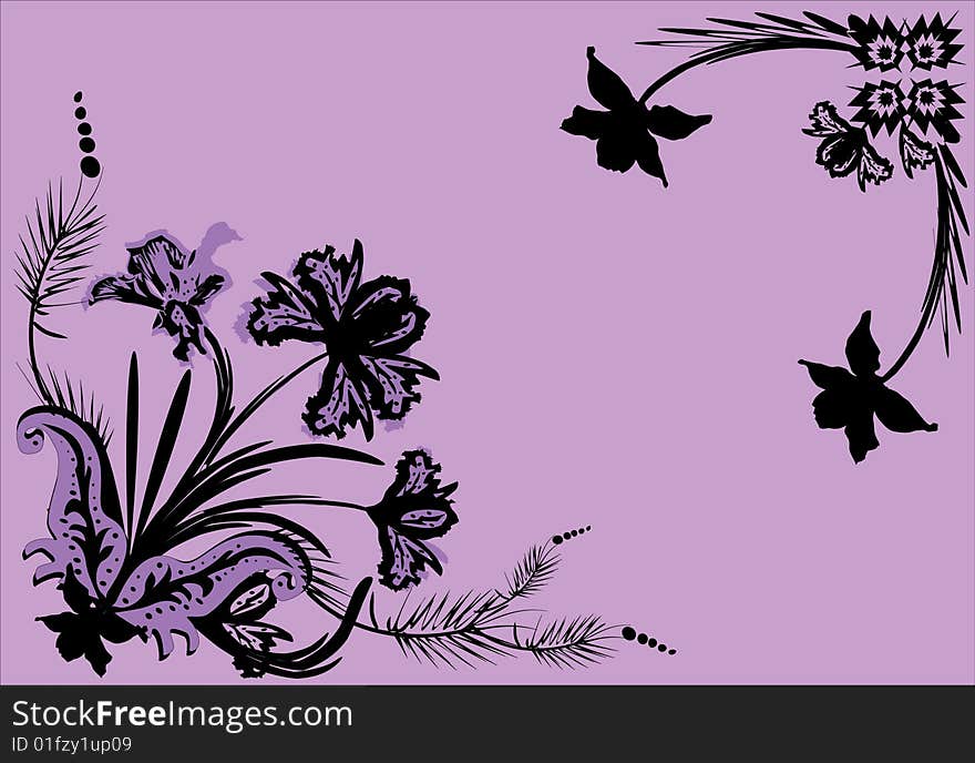 Illustration with black orchid frame on lilac background