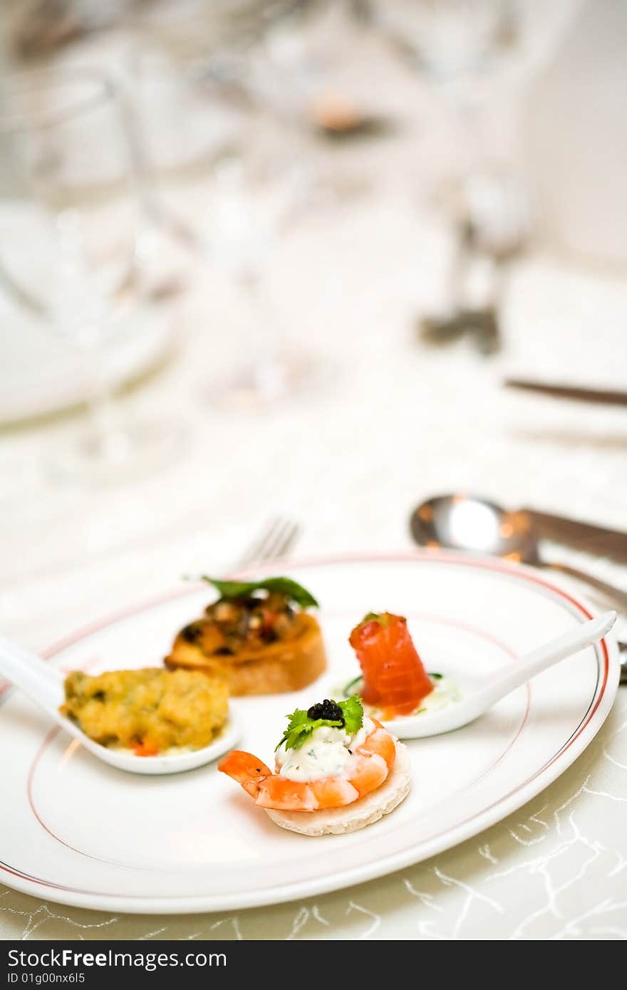 Seafood appetizer is served on a plate