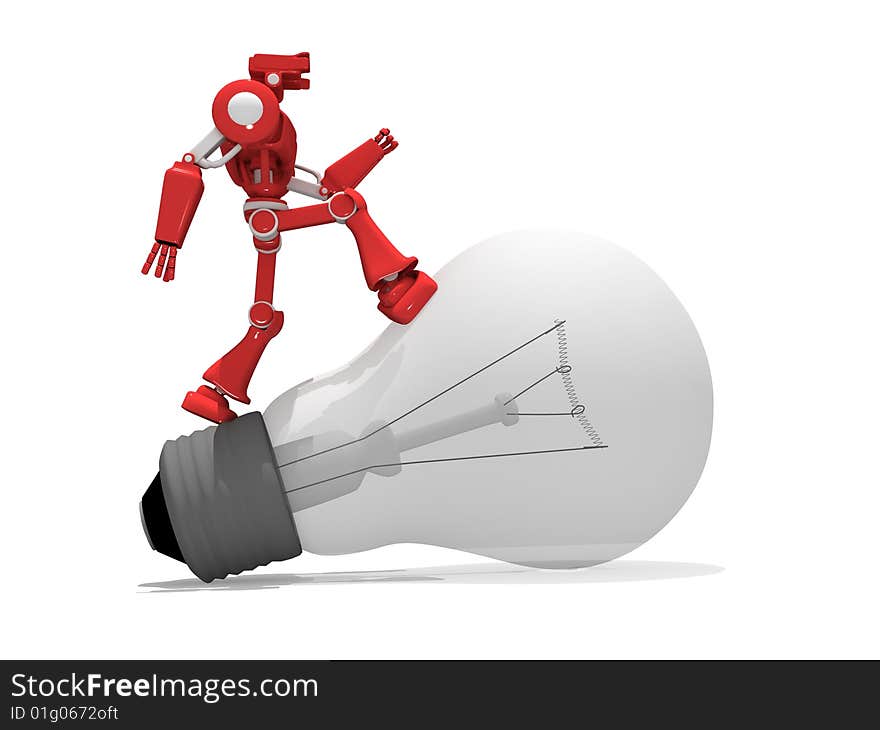 Red robot goes on light bulb