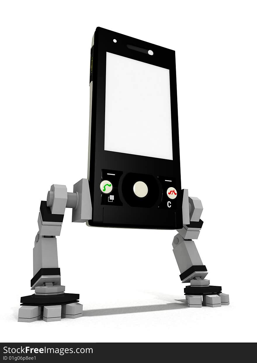 Telephone with leg of the robot in locked position