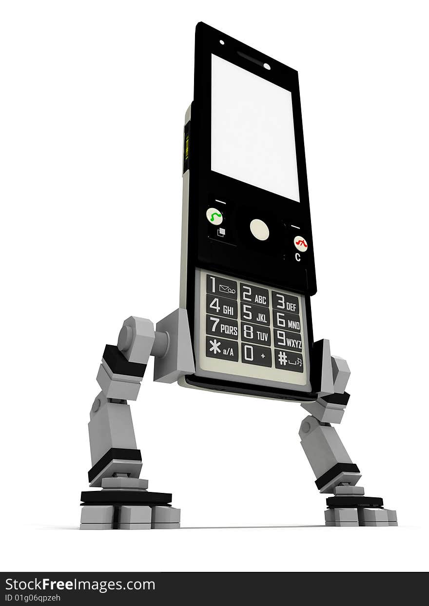 Telephone with leg of the robot in open position