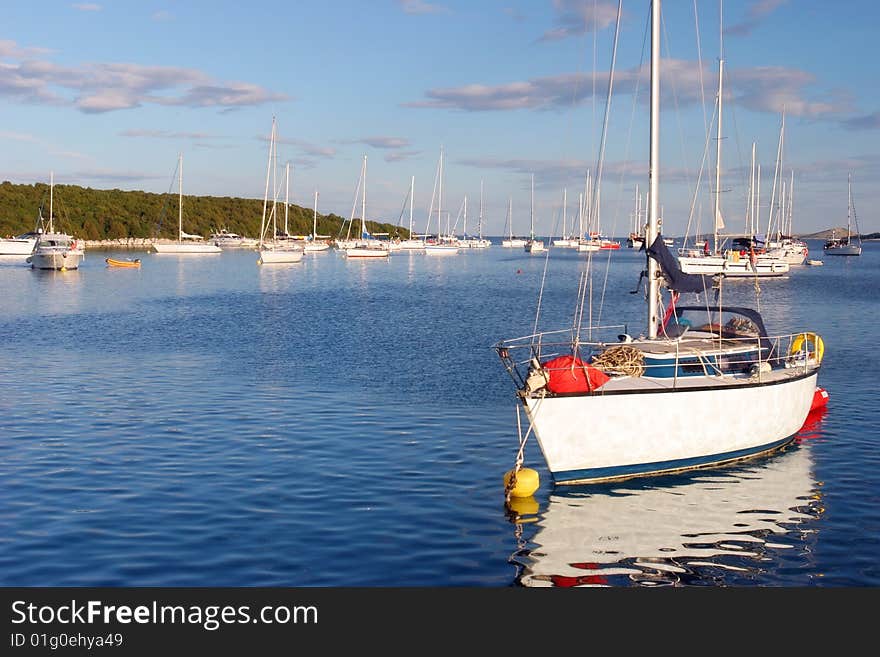 Sailing boats mooring at Croatian Islands