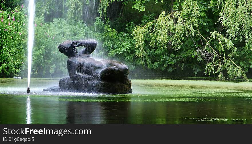 Fountain and sculpture of woman