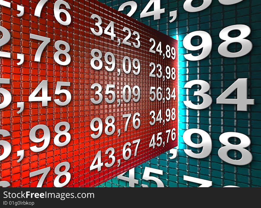 Blue and red texture with numbers. finance illustration