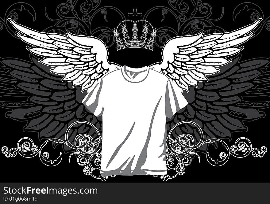 Vectorial image of sport shirt with wings and crown. Vectorial image of sport shirt with wings and crown
