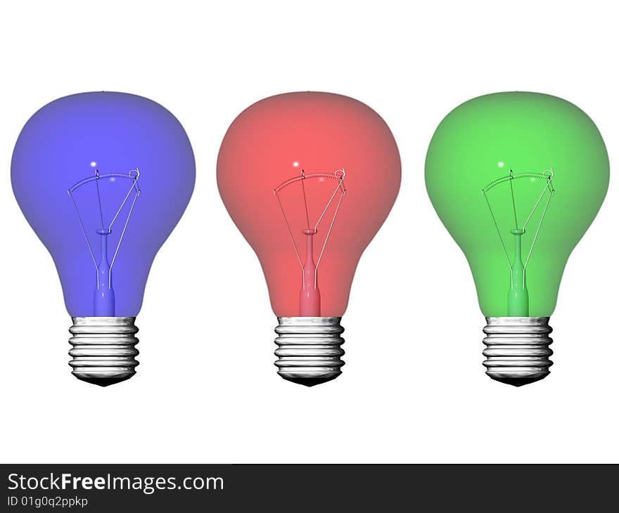 Three colored light bulbs isolated on white. Three colored light bulbs isolated on white