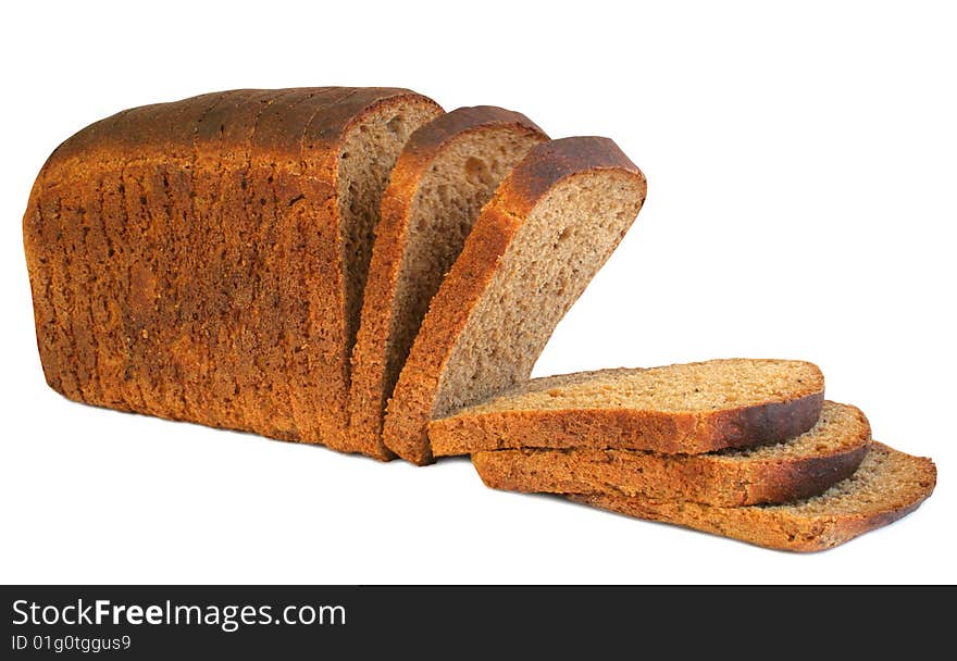 The cut loaf of bread with reflaction isolated on white