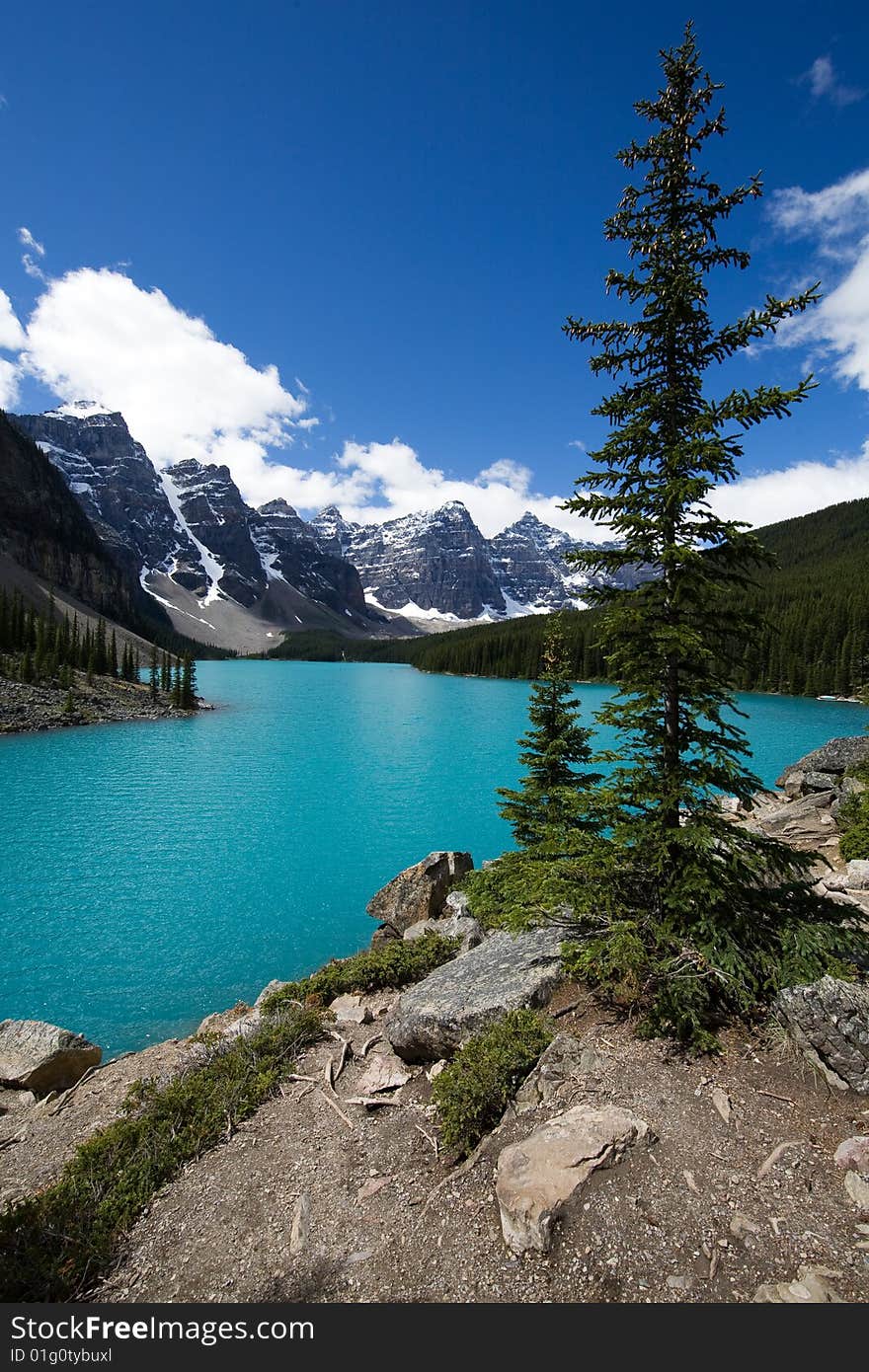 The refractive glacial waters of Lake Moraine