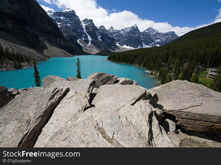 The refractive glacial waters of Lake Moraine