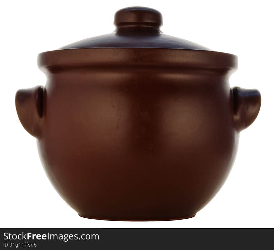 Brown saucepan from heatproof ceramics