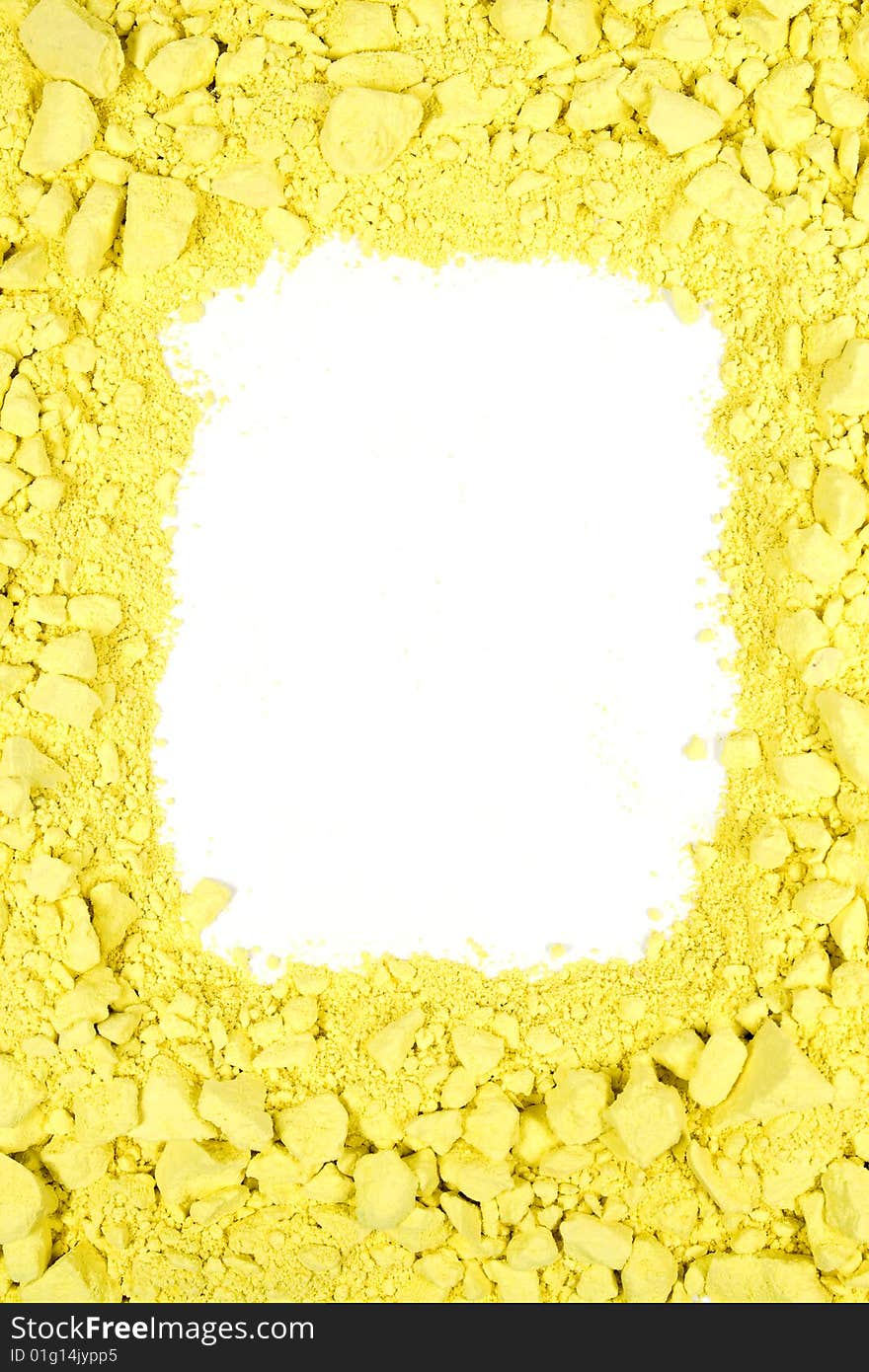 Original vertical rectangle frame from crushed yellow chalk. Original vertical rectangle frame from crushed yellow chalk