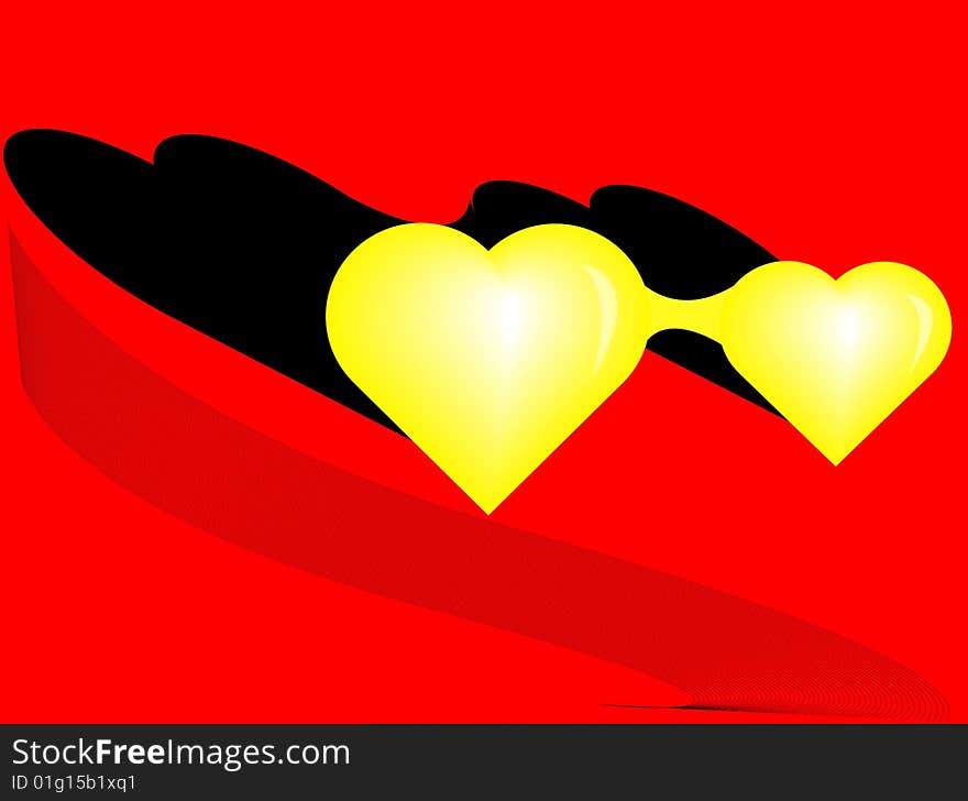 Two combined Hearts with black shadow, red background. Two combined Hearts with black shadow, red background