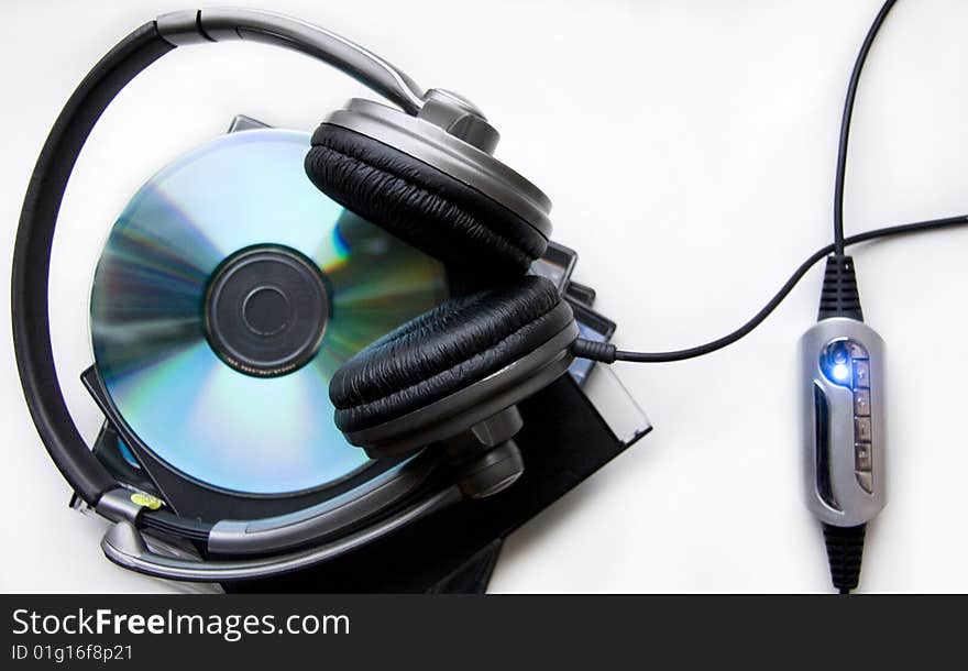 Headphones On The Pile Of Disks