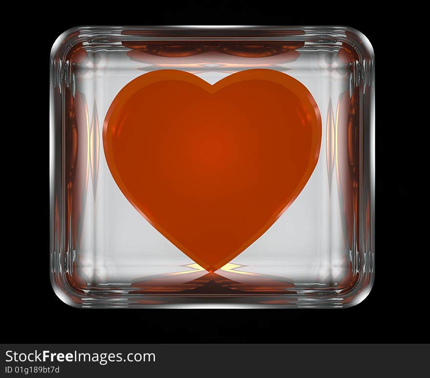 Red heart in glass box