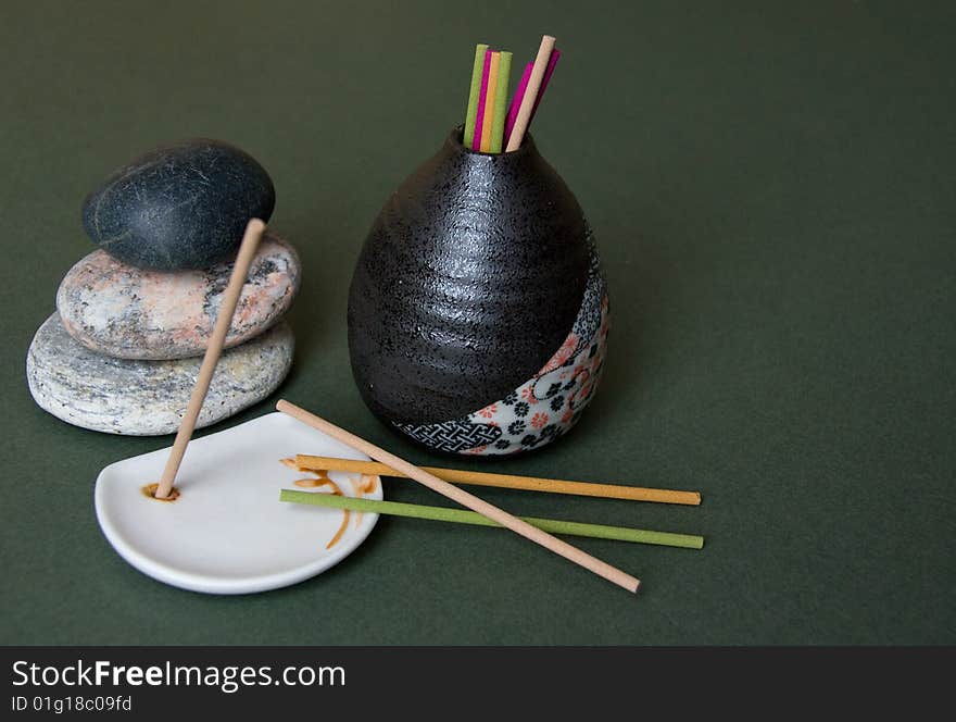 Aromatic Sticks, Porcelain Stand And Japan Vase