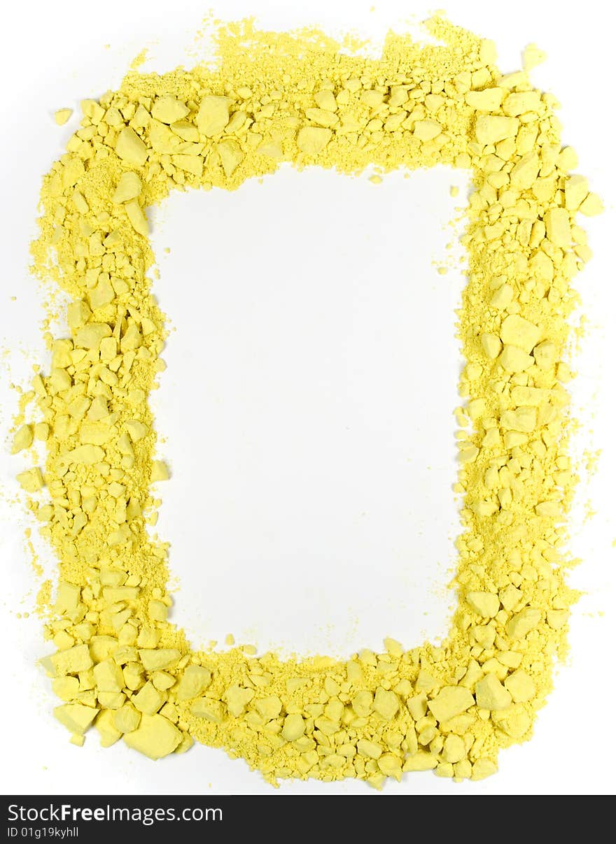 Original vertical rectangle frame from crushed yellow chalk. Original vertical rectangle frame from crushed yellow chalk