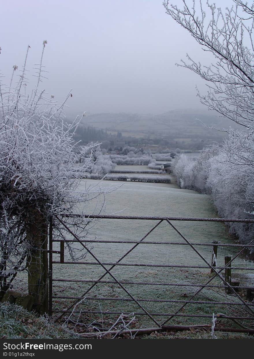 Frosty farmland in Wales