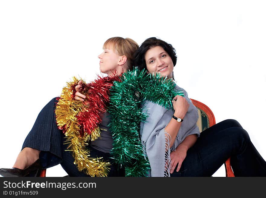 Portrait of two woman on a white background in studio