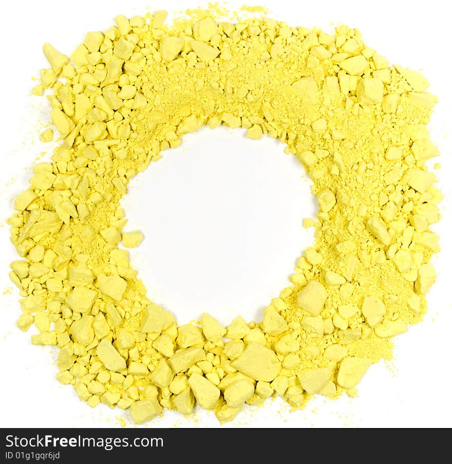 Original circle frame from crushed yellow chalk. Original circle frame from crushed yellow chalk