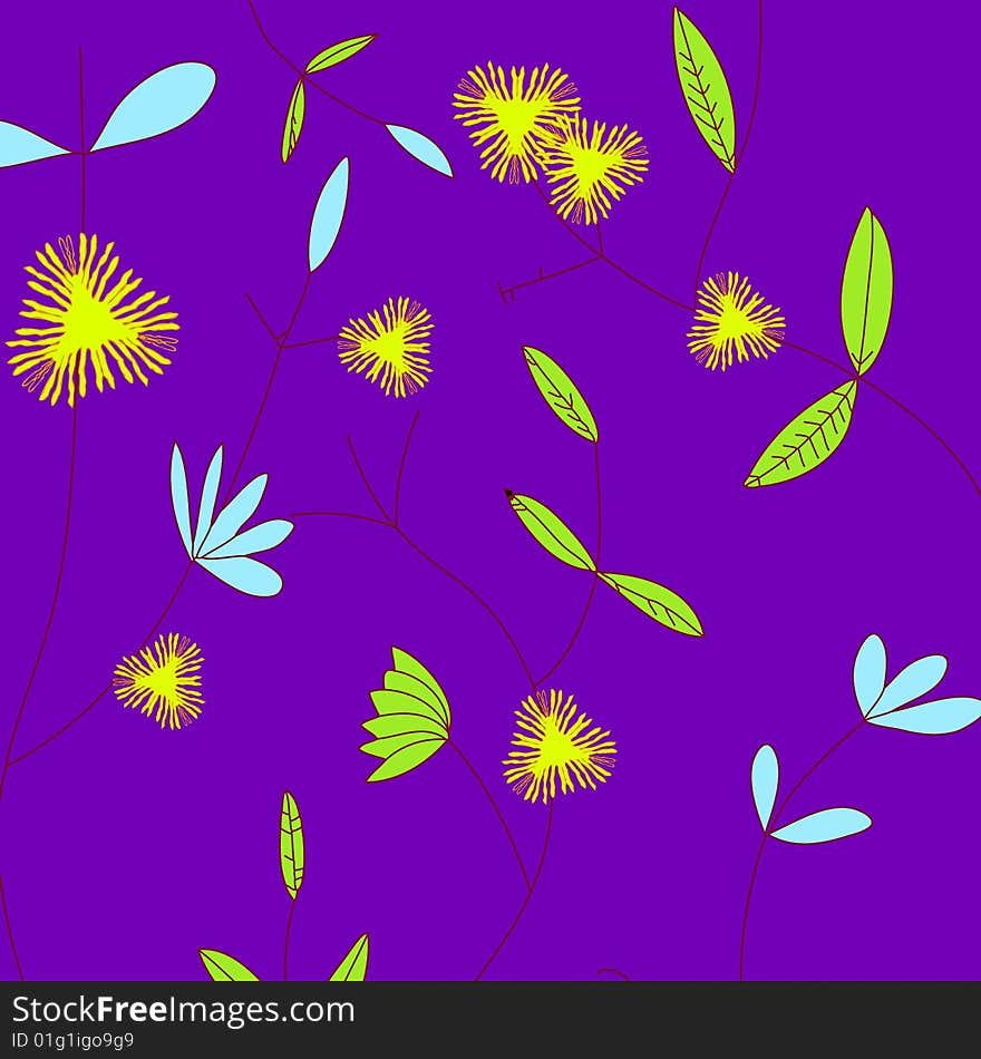 A floral design of flowers and stems placed over a solid purple background. A floral design of flowers and stems placed over a solid purple background.