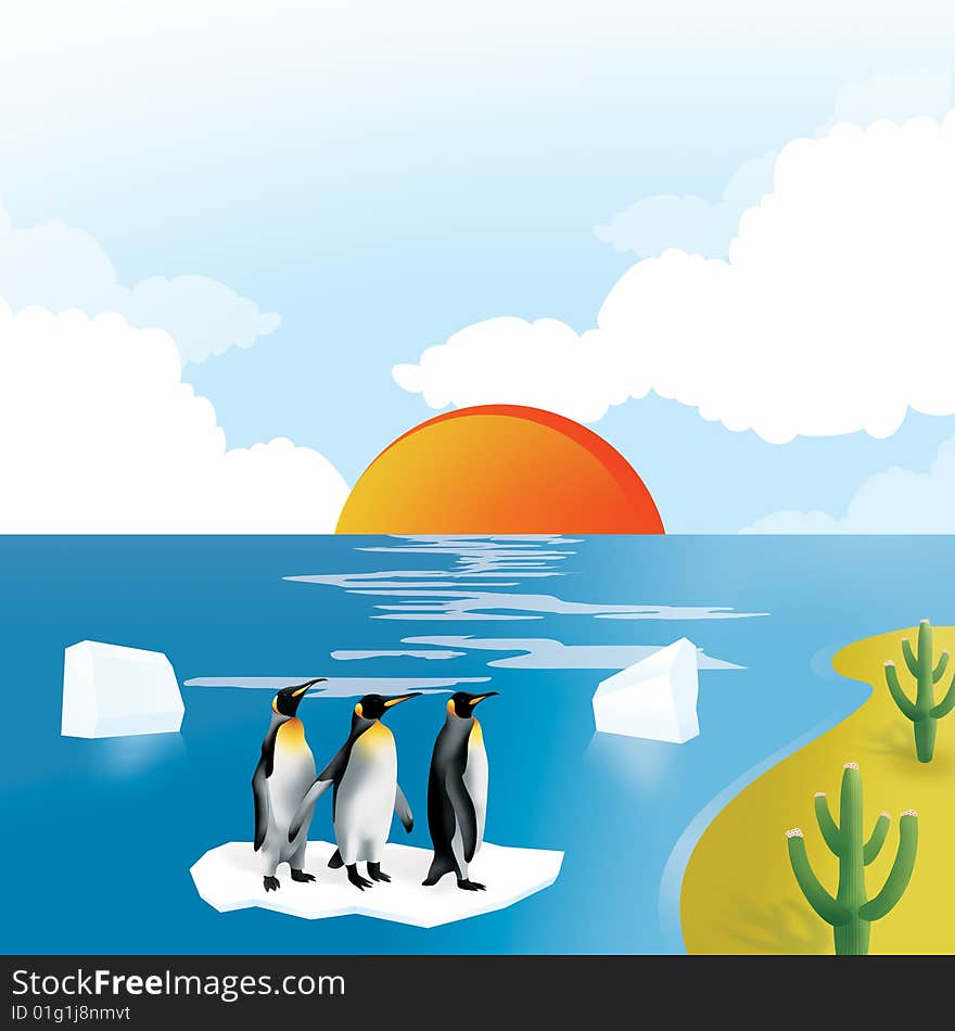 Conceptual composition of three penguins