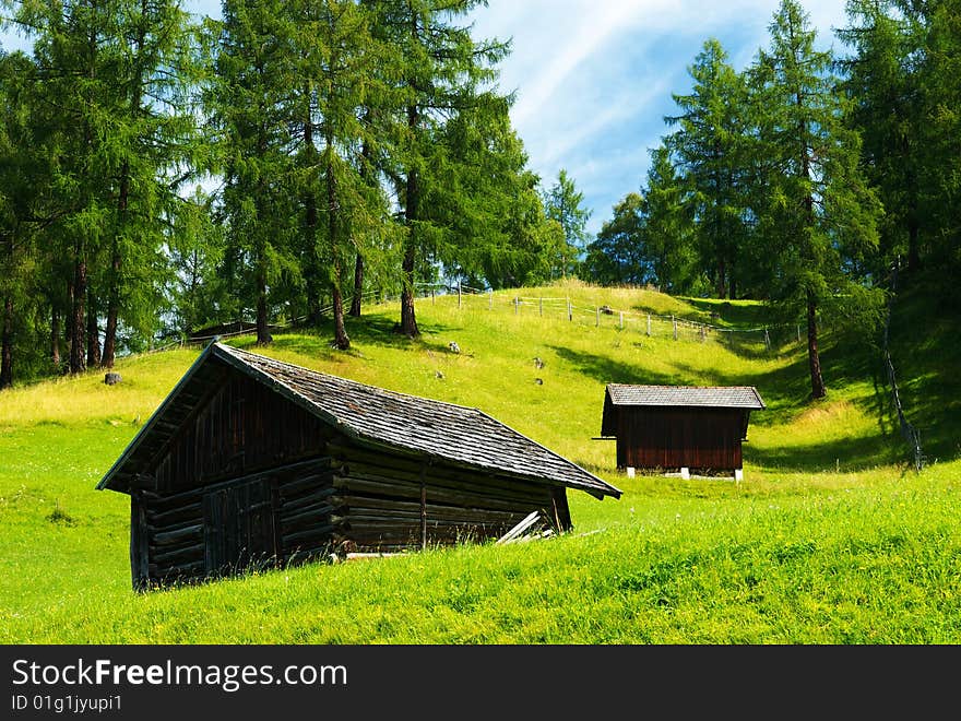 Sheds in a Tyrolian meadow, just outside Seefeld, Austria. Sheds in a Tyrolian meadow, just outside Seefeld, Austria.