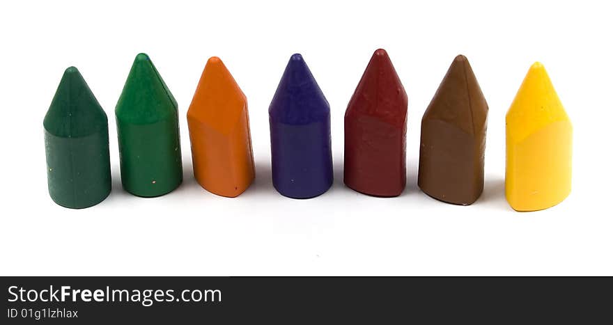 Seven wax crayons