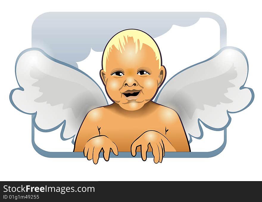 Angel the child with wings in a framework