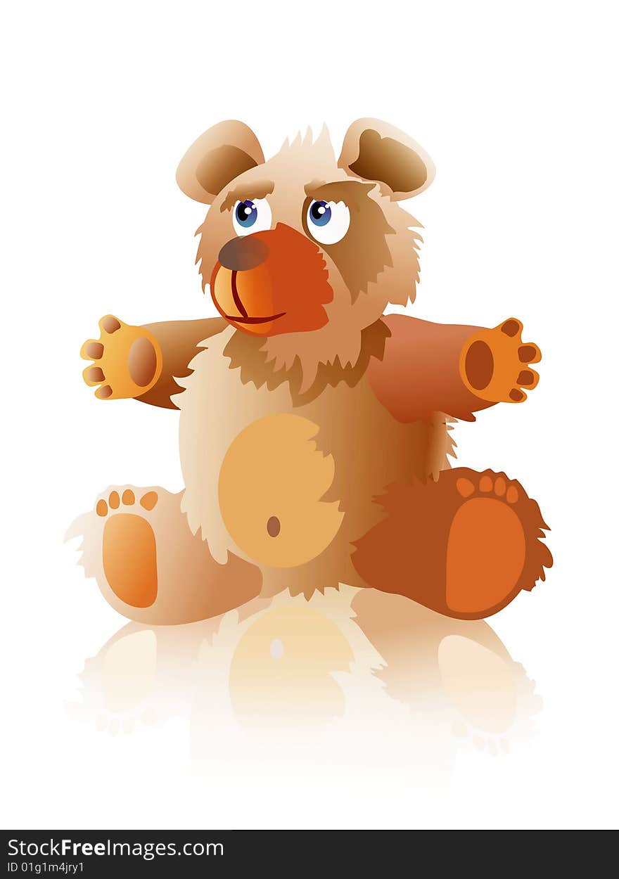 Brown sitting bear on a white background