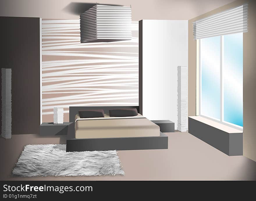 Brown bedroom with white line on a wall