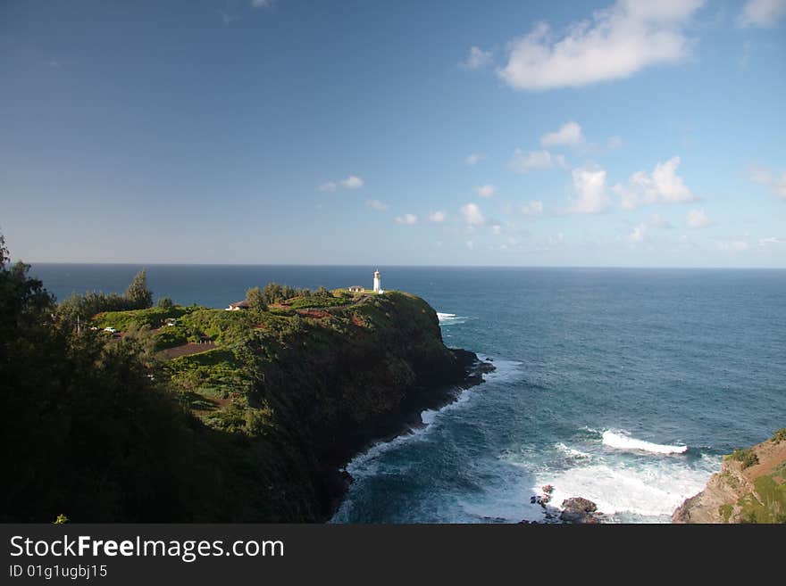 View of the rocky cliff on which the Kilauae Lighthouse was built. View of the rocky cliff on which the Kilauae Lighthouse was built