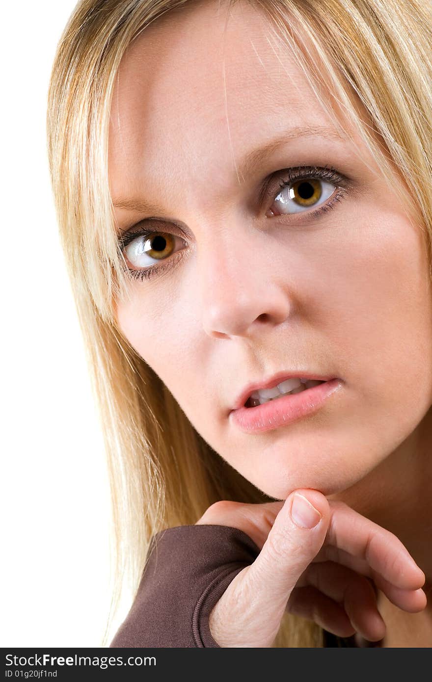 Closeup portrait of a beautiful blond woman