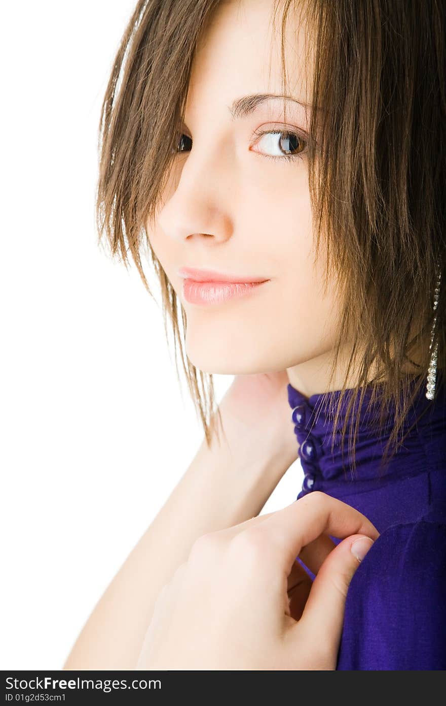 Portrait of beautiful  young woman on white