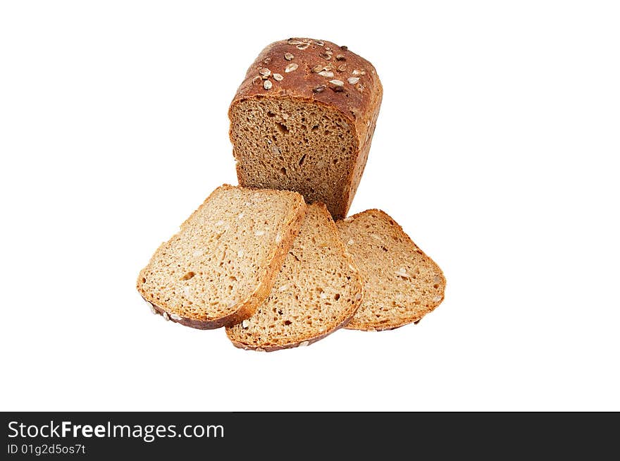 Rye bread full of seeds isolated on a white background. Rye bread full of seeds isolated on a white background.