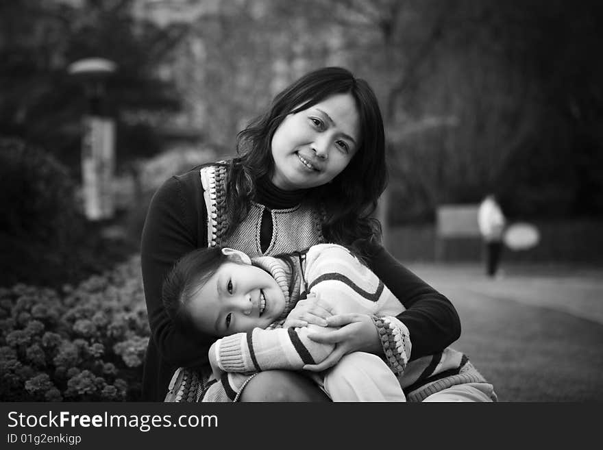 Mother and daughter in park