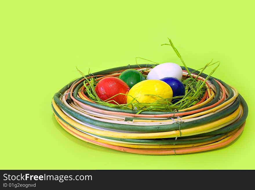 Easter eggs in decorative nest