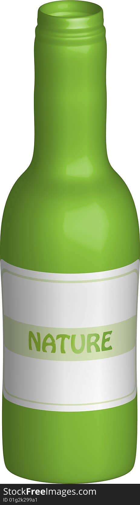 Green glass bottle with a label