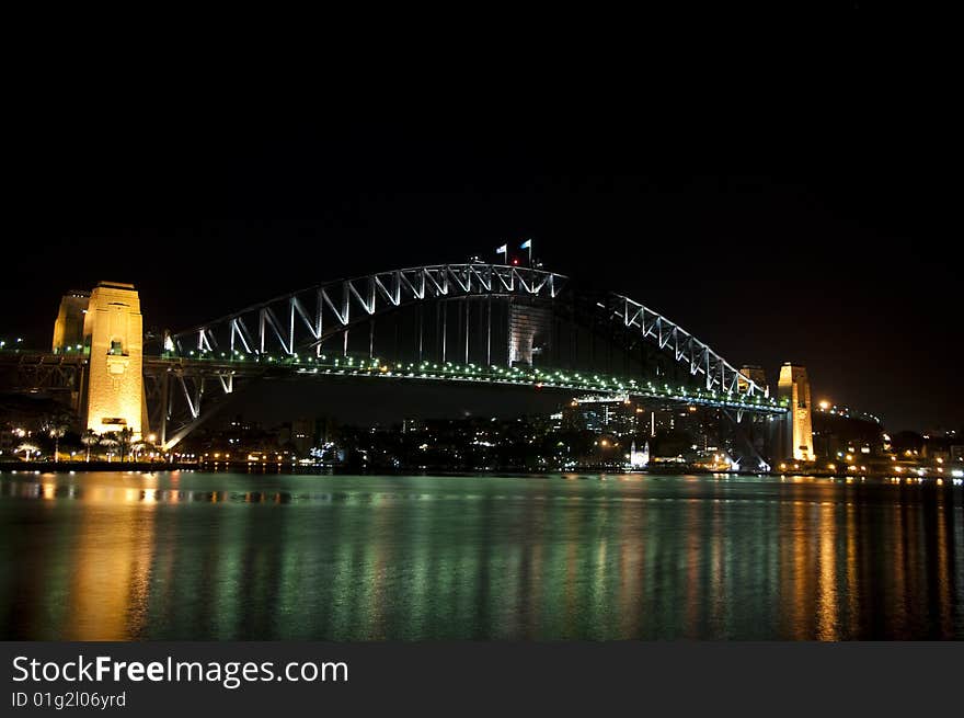 Sydney Harbour Bridge at night, as viewed from the Opera House. Sydney Harbour Bridge at night, as viewed from the Opera House