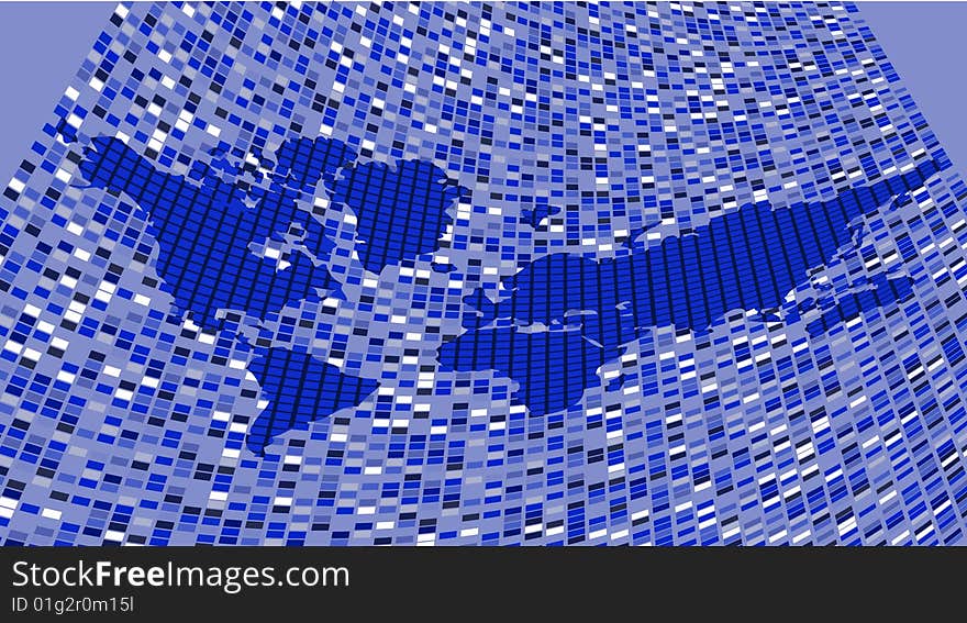 Abstract map of world in dark blue colour. Vector illustration