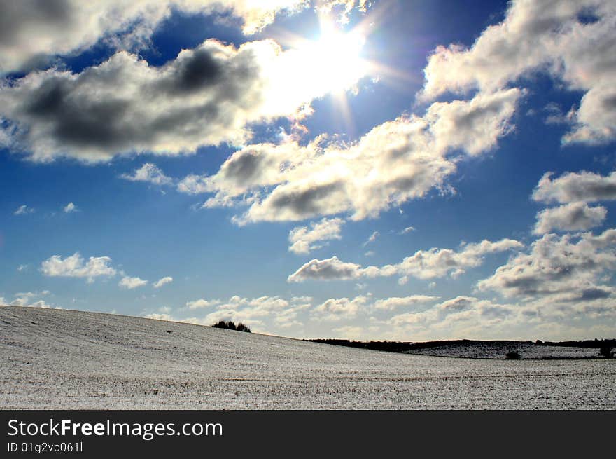 Sunny sky snow landscape